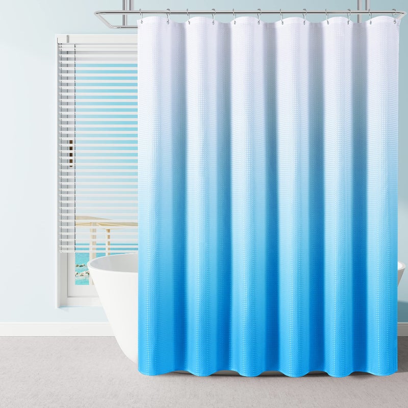 Naturoom Teal Shower Curtains for Bathroom Set Water Repellent Ombre Coastal Pattern Design Summer Beach Mermaid Shower Curtain for Kids Girls Bathroom Decor Hooks Accessories Teen Women Aqua Turquoise - Image 1